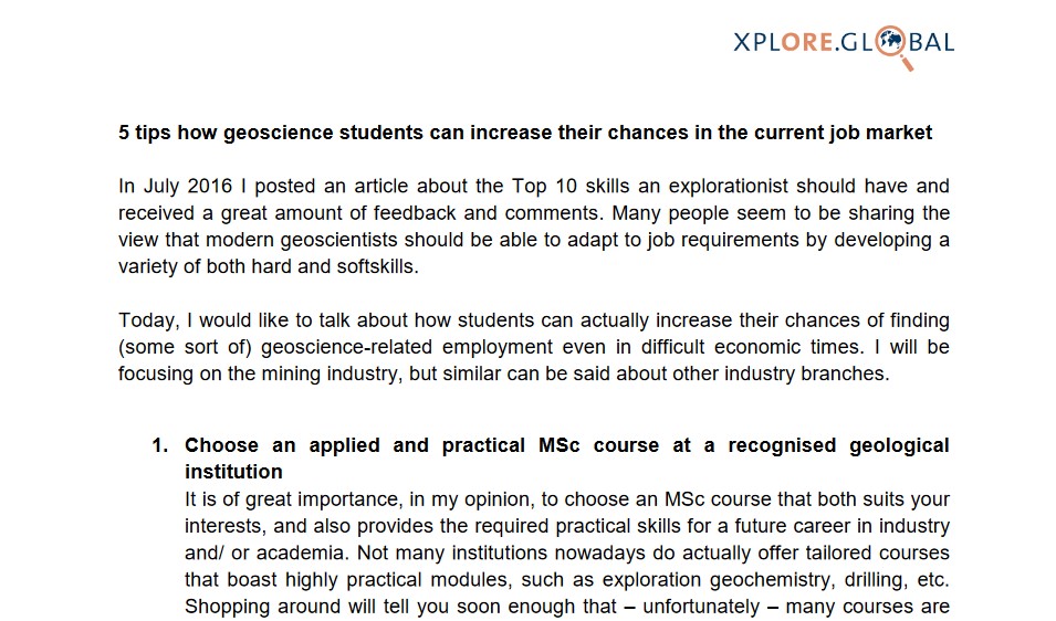 5 Tips how geoscience students can increase their chances in the current job market