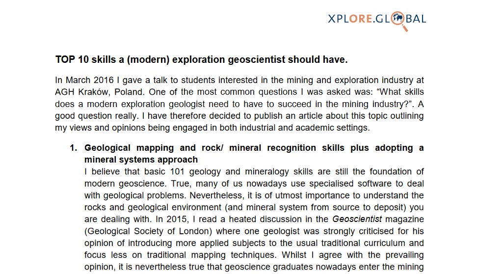 Top 10 skills a (modern) exploration geoscientist should have